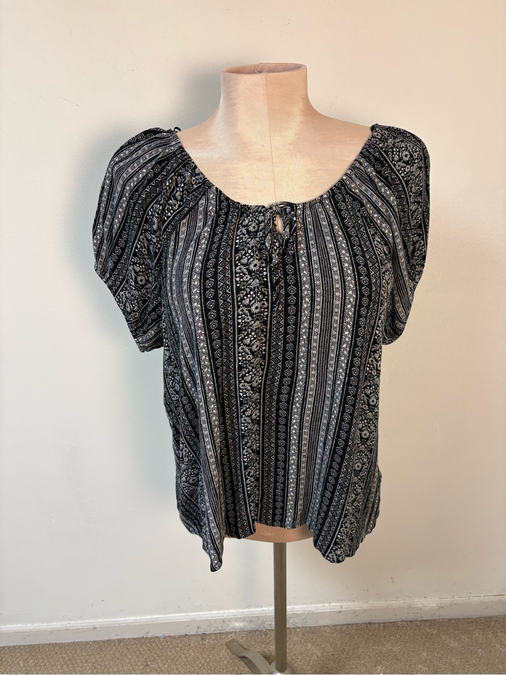 Mudd Black White Boho Short Sleeve Peasant Blouse XXL